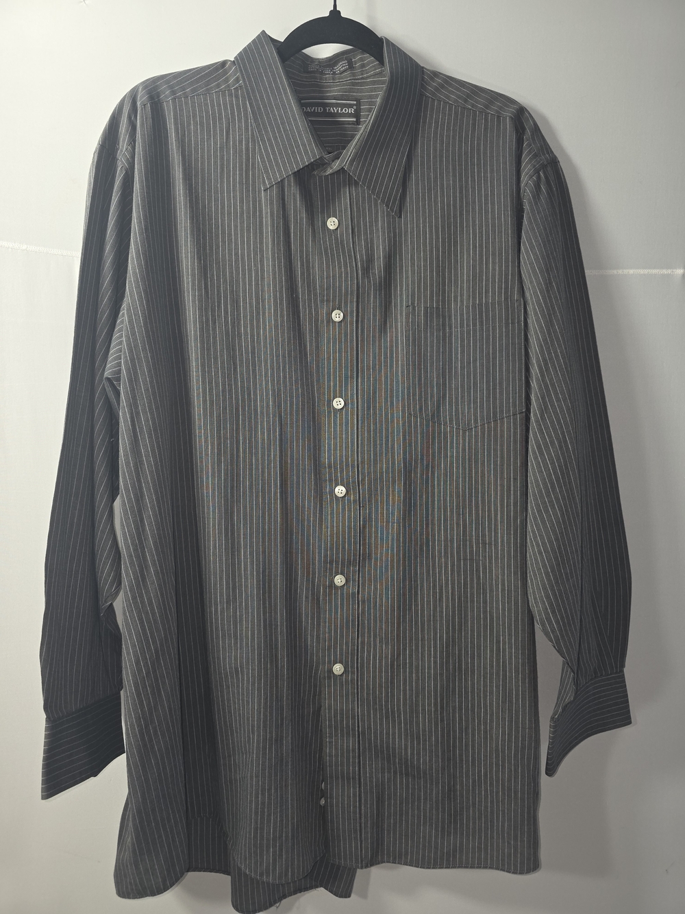 David Taylor Gray Pinstripe Dress Shirt